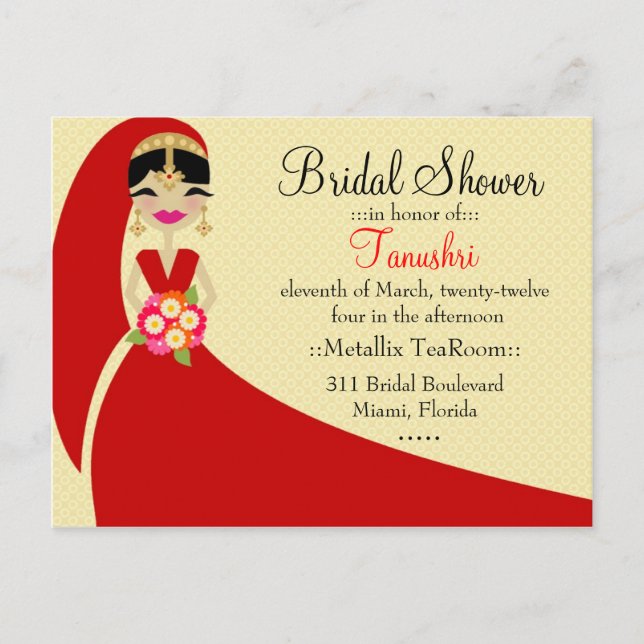 311-UPDO TANUSHRI BRIDE INDIAN INVITATION POSTCARD (Front)