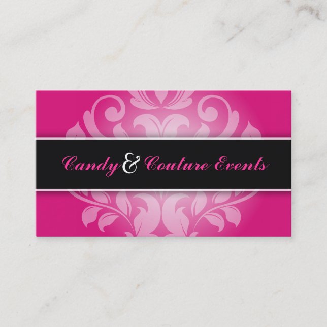 311 Vincelette Damask Hot Pink Liquorice Business Card (Front)