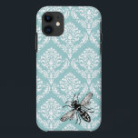 311 Vintage Blue Damask Bee Hornet iPhone Cover<br><div class="desc">Design by Jill McAmis © 2012. If you need help customising your product,  please contact me by clicking the envelope below the product.</div>