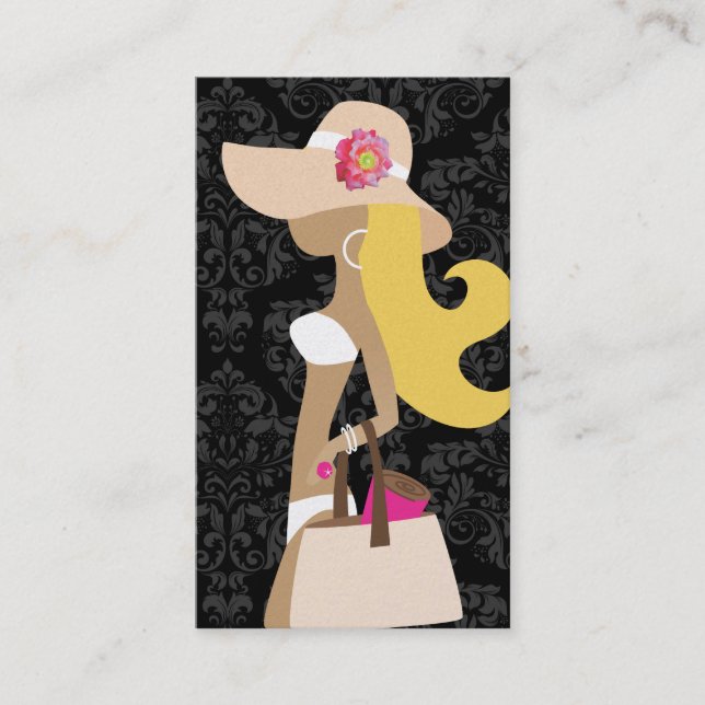 311 White Bikini Pink Floral Fashionista Blonde Business Card (Front)