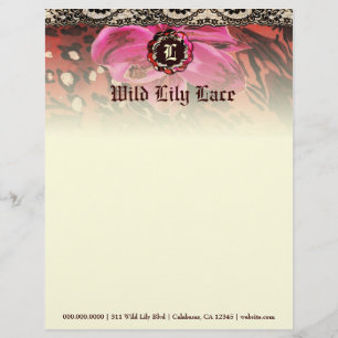 311-Wild Lily Pink Lace Monogram Customised Letterhead