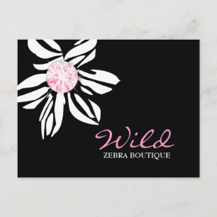 311-Wild Zebra Flower Black & Pink Dimaond Postcard