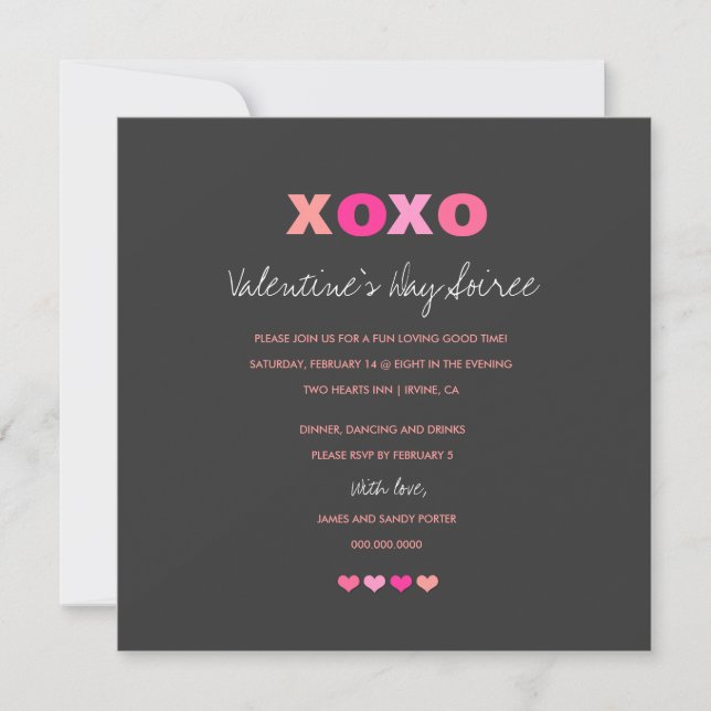 311 XOXO Grey Hearts in a Row Invitation (Front)