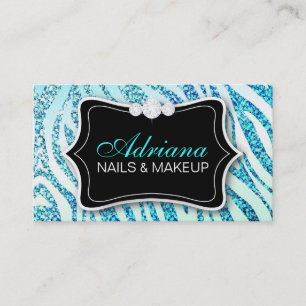 311 Zebra Glitter Aqua Business Card