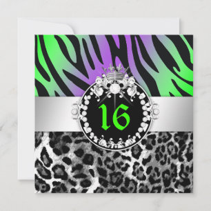 311 Zebra-LeoTique Diamonds n' Kisses Sweet 16 Invitation