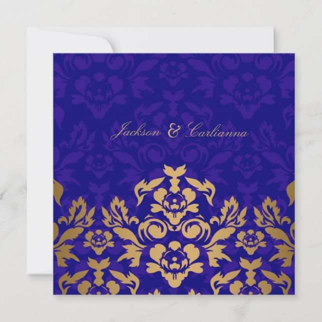 311Golden Flame Square Royal Blue Gold Invitation (Front)