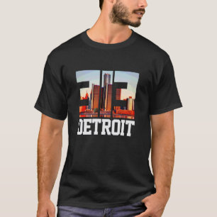 313 Detroit Michigan Area Code Vintage Skyline USA T-Shirt