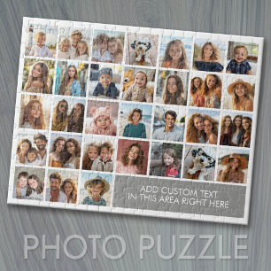 31 Photo Collage Grid - Text box - grey Jigsaw Puzzle