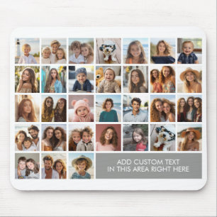 31 Photo Collage Grid - Text box - grey Mouse Pad