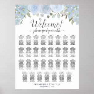 31 Table Wedding Seating Chart Dusty Blue Floral