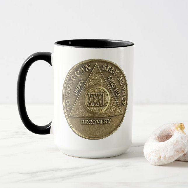 31 Year CUSTOM NAME Sober Coin Anniversary Mug (With Donut)