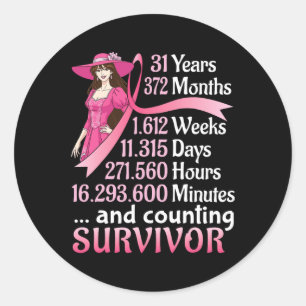 31 Years 372 Months And Counting Breast Cancer Sur Classic Round Sticker