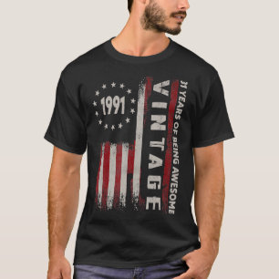 31 Years Old Vintage 1991 American Flag 31th Birt T-Shirt