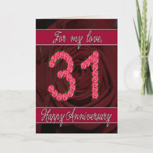31st anniversary card with roses and leaves