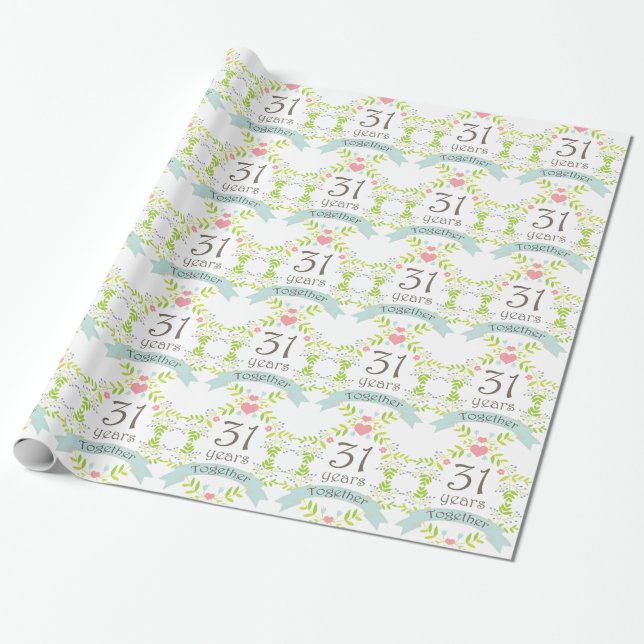 31st Anniversary Love Heart Gift Wrap (Unrolled)
