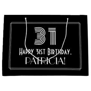31st Birthday — Art Deco Inspired Look "31" & Name Large Gift Bag