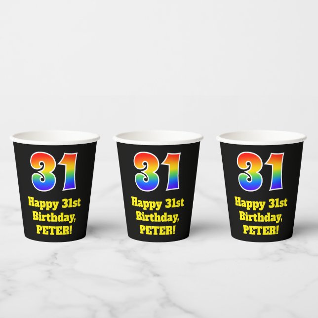 31st Birthday: Colourful, Fun, Exciting, Rainbow 3 Paper Cups (Multi)
