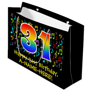 31st Birthday - Colourful Music Symbols, Rainbow 3 Large Gift Bag