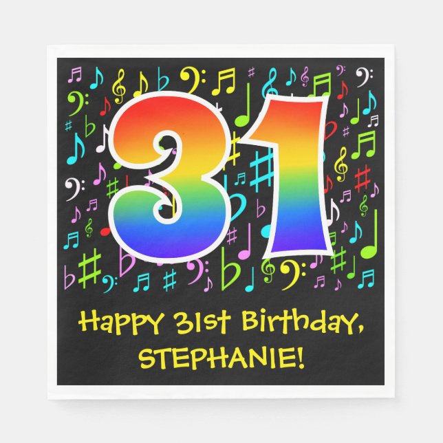 31st Birthday - Colourful Music Symbols, Rainbow 3 Napkin (Front)