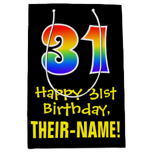 31st Birthday: Fun, Bold, Colourful, Rainbow "31" Medium Gift Bag