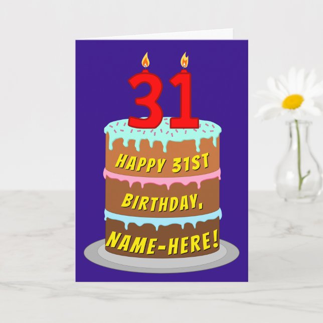 31st Birthday: Fun Cake and Candles + Custom Name Card (Small Plant)
