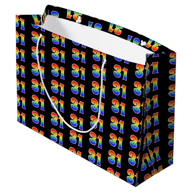 31st Birthday: Fun Rainbow Event Number 31 Pattern Large Gift Bag (Back Angled)