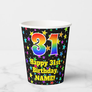 31st Birthday: Fun Stars Pattern and Rainbow 31 Paper Cups