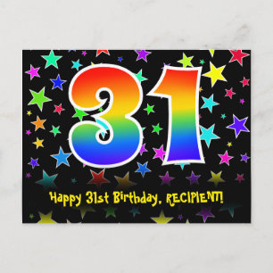 31st Birthday: Fun Stars Pattern, Rainbow 31, Name Postcard
