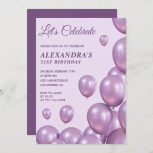 31st birthday invitations Balloons Chic Purple