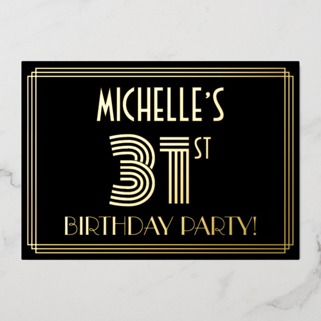 31st Birthday Party — Art Deco Style “31” + Name (Front)