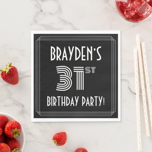 31st Birthday Party: Art Deco Style + Custom Name Napkin (Insitu)
