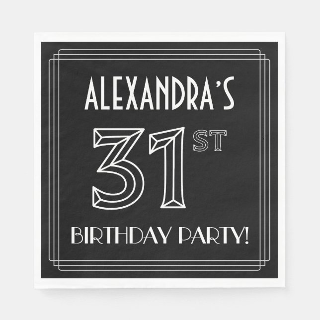 31st Birthday Party: Art Deco Style + Custom Name Napkin (Front)