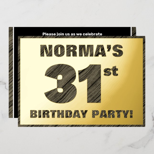 31st Birthday Party — Bold, Faux Wood Grain Text (Front/Back)