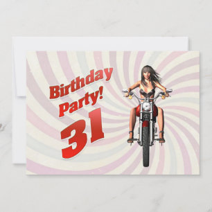 31st birthday party with a girl on a motorbike invitation