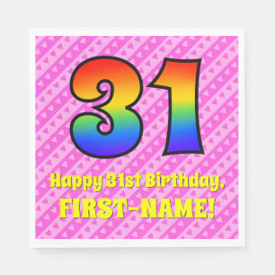 31st Birthday: Pink Stripes & Hearts, Rainbow # 31 Napkin