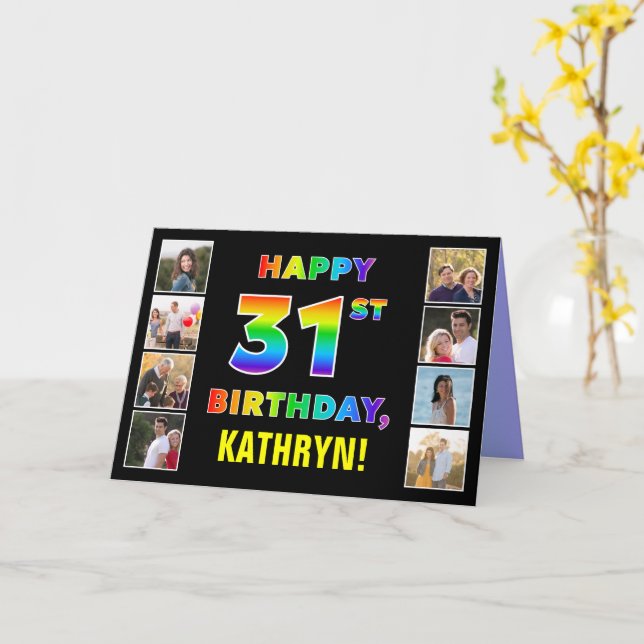 31st Birthday: Rainbow Text, Custom Photos & Name Card (Yellow Flower)