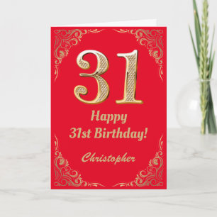 31st Birthday Red and Gold Glitter Frame Card