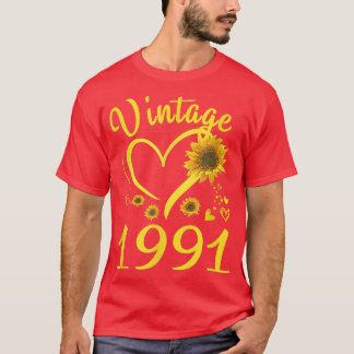 31th Birthday Vintage 1991 Heart Sunflower 31 Year T-Shirt