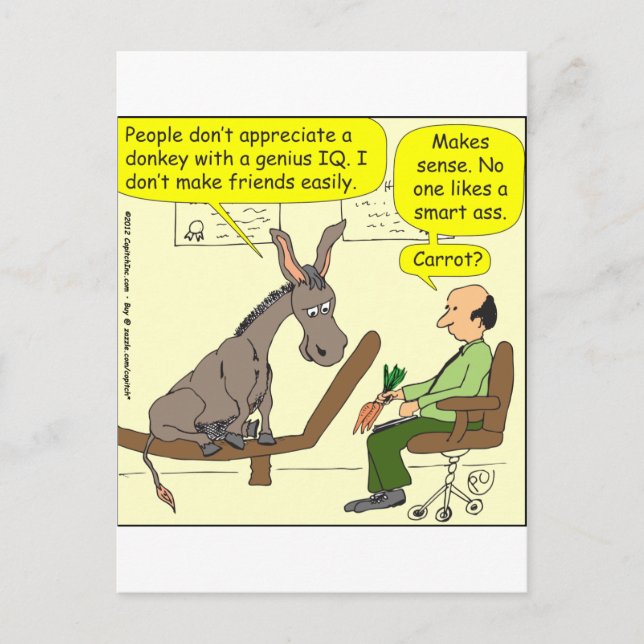 321 donkey genius smart a$$ colour cartoon postcard (Front)