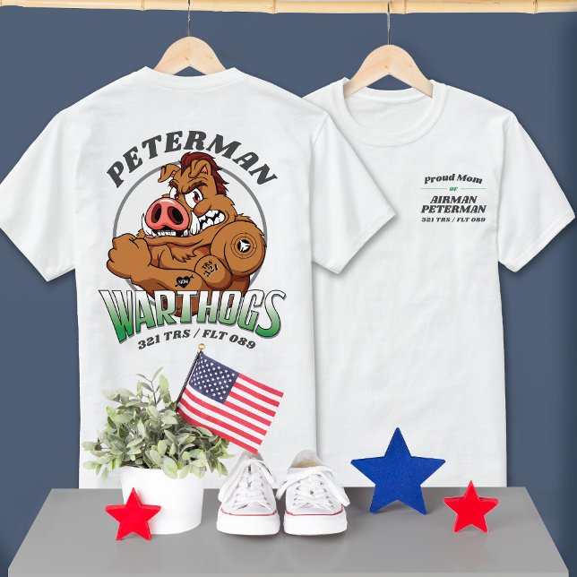 321 Warthogs Air Force BMT Graduation LIGHT Colour T-Shirt (Custom 321 TRS Warthogs Mascot US Air Force Basic Training Graduation tees in white, proud mom & dad)