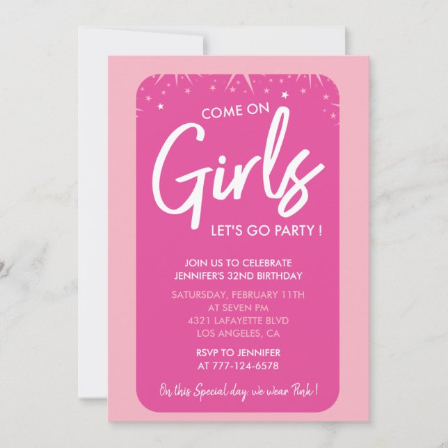 32 birthday invitation feminine pretty pink (Front)