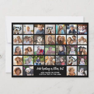 32 Photo Collage Grid - Text box - black white Holiday Card