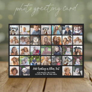 32 Photo Collage Grid - Text box - black white Holiday Card