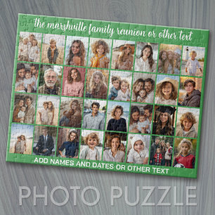 32 Photo Collage - Modern Green with Text Jigsaw Puzzle