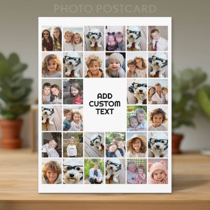 32 Photo Collage Modern Square Black and White Postcard