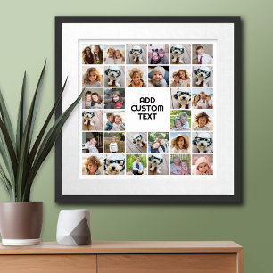 32 Photo Collage Modern Square Black and White Poster