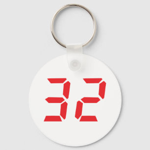 32 thirty-two red alarm clock digital number key ring