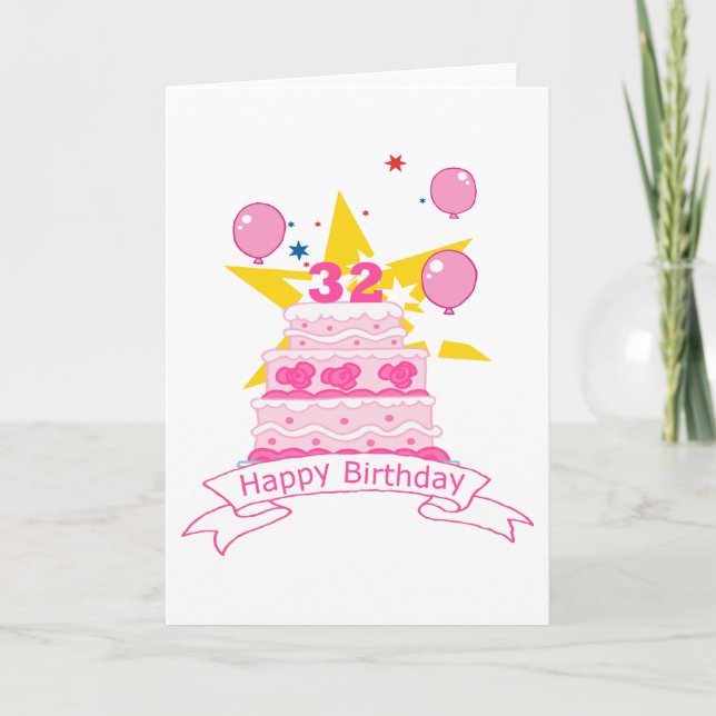 32 Year Old Birthday Cake Card (Front)