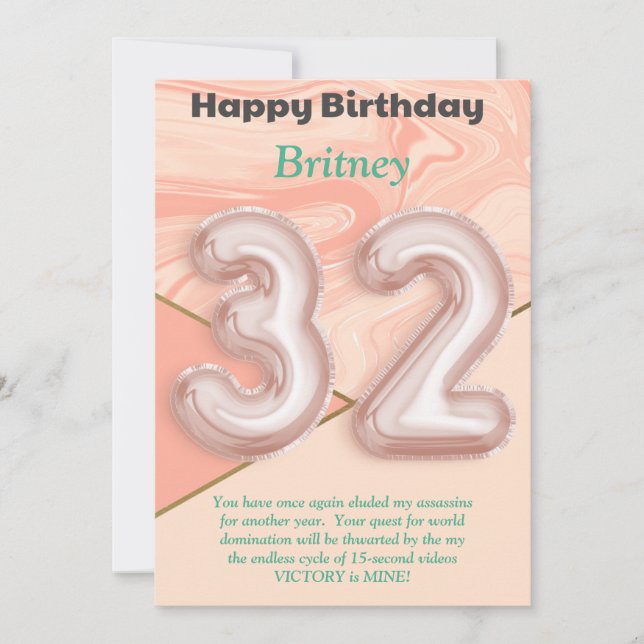 32 year old girls Happy Birthday card (Front)