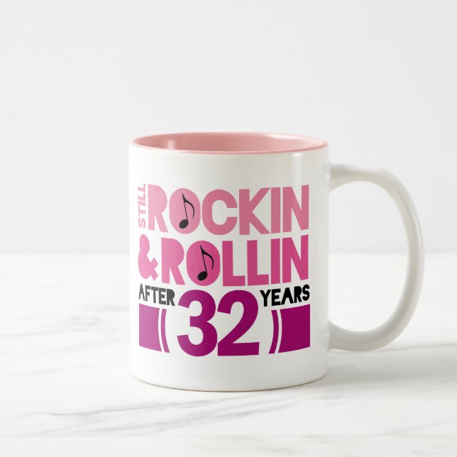 32nd Anniversary Wedding Gift Two-Tone Coffee Mug (Right)
